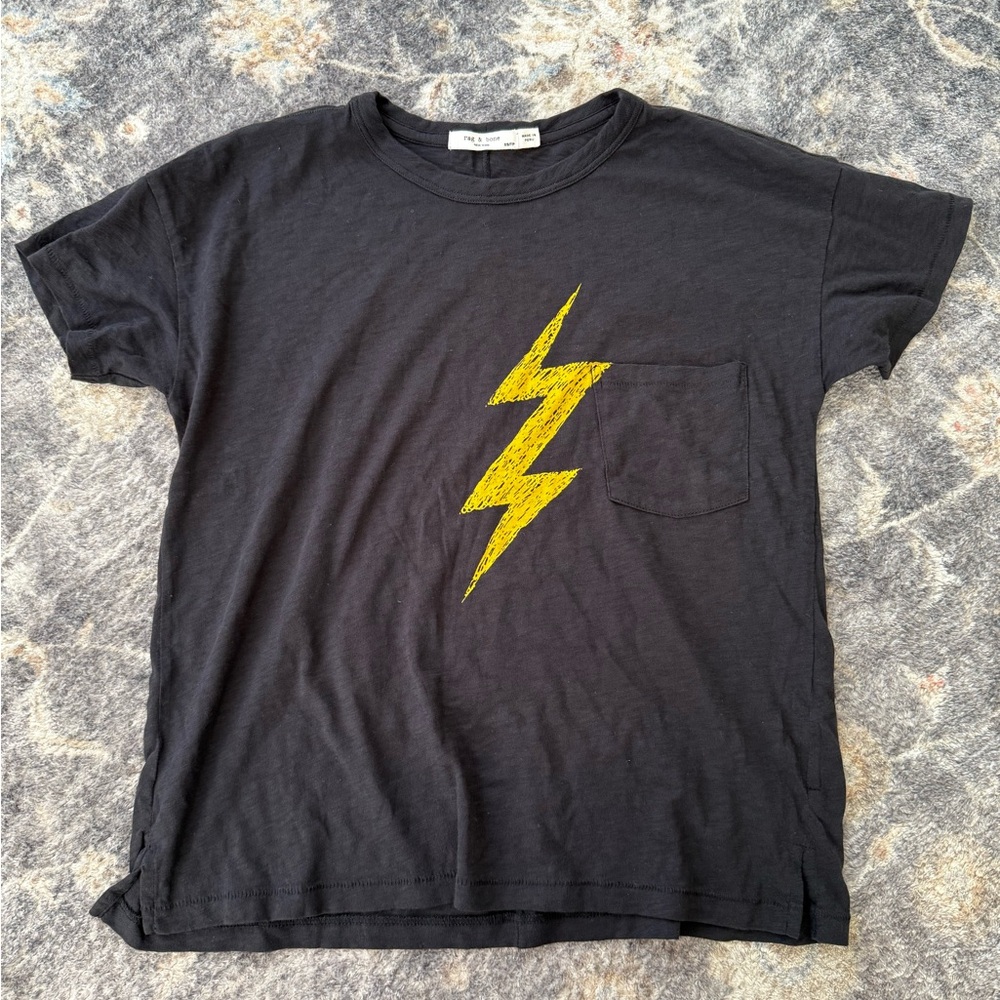 100% Pima Cotton Rag & Bone Lightning Bolt Black Tee - Size XS/TP